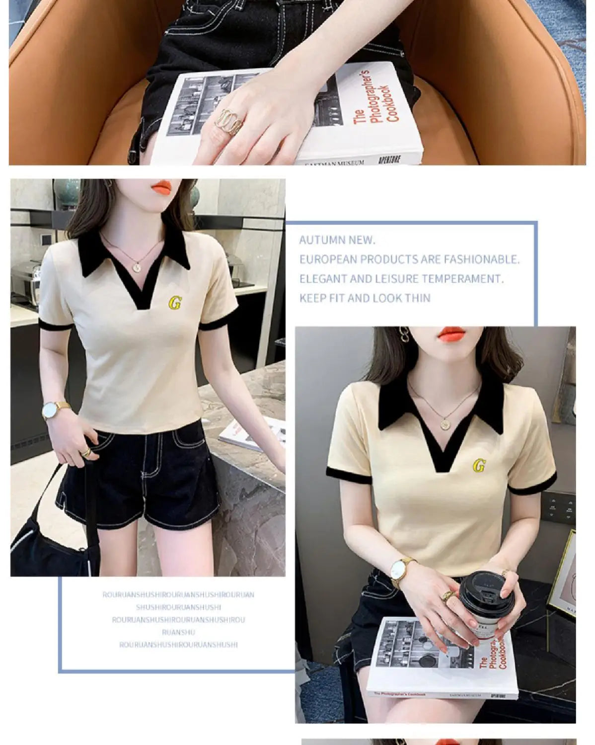 Women's Polo Shirts Slim Female Tee Plain Graphic T-shirts Embroidery Polyester Y2k Fashion Aesthetic Basic Synthetic Luxury New.