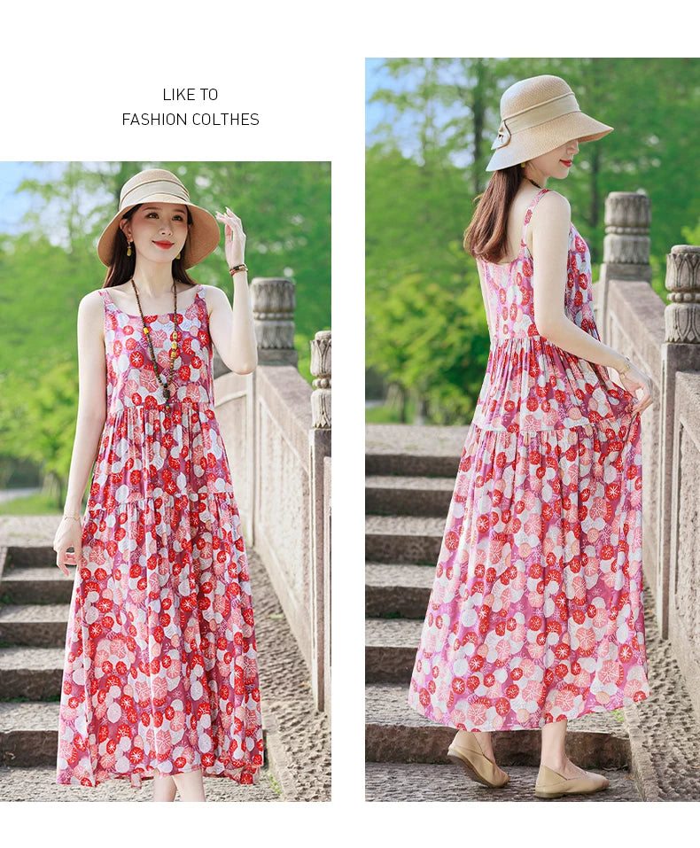 Neue Mode Lässig 2025, Sommer Elegante Kleider Für Frauen Oansatz Druck Vintage Ärmelloses Kleid Lose Frauen Kleidung.