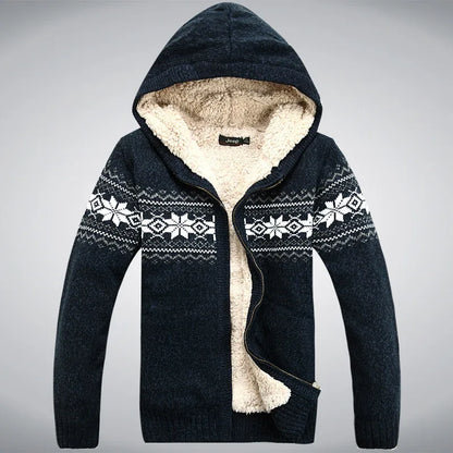 Wool Man Sweater Hooded Winter Cardigan  Winter Thicken Fleece  Overcoat Casual New Fashion Cotton Red Mens Winter Jacket.