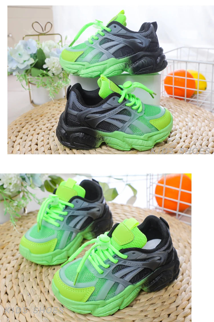 Girls Cute Gradient Mesh Sneakers Low Top Breathable glowing Platform Sports kids Shoes.