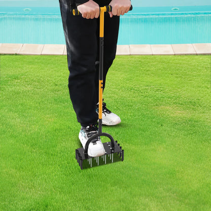 2-in-1-Rasenbelüftungswerkzeug, manuelles Rasenbelüfterwerkzeug mit 16 Spikes und 8 Entkern für Gartengras, loser Boden, verhindert Verdichtung