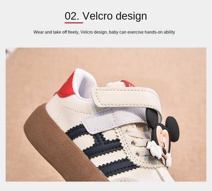 Disney Children's Casual Shoes Cute Minnie Girls Sneakers Fashion Mickey Boys Sport Shoes Anti-slip Soft Sole Kids Board Shoes.