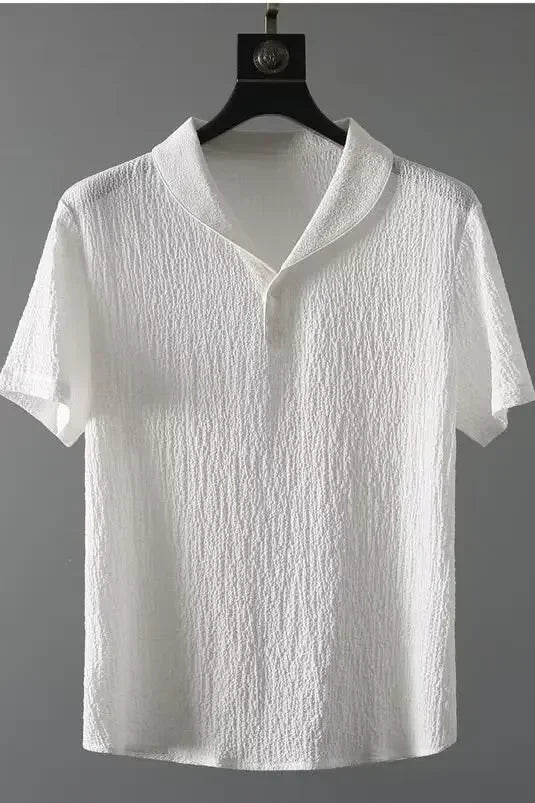 Summer Ultra-thin Five-piece Ice Silk Linen Suit Men's Cotton Linen 2-piece Set Loose-fit Mid-sleeve T-shirt Sports Wear.