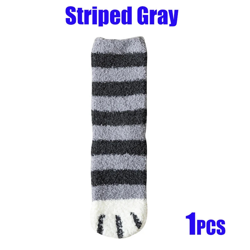 Women Socks Winter Warm Fluffy Socks Cute Animal Claw Cat Paw Footprint Fuzzy Socks Thicken Coral Fleece Home Floor Sleep Socks