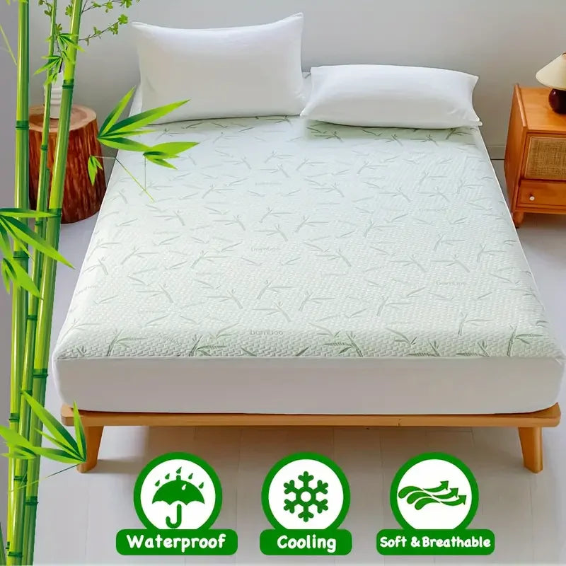 1pc Waterproof Bamboo Mattress Cover (Without Pillowcase), Cooling & Breathable Fitted Bed Sheet With 6-14inches Deep Pocket.