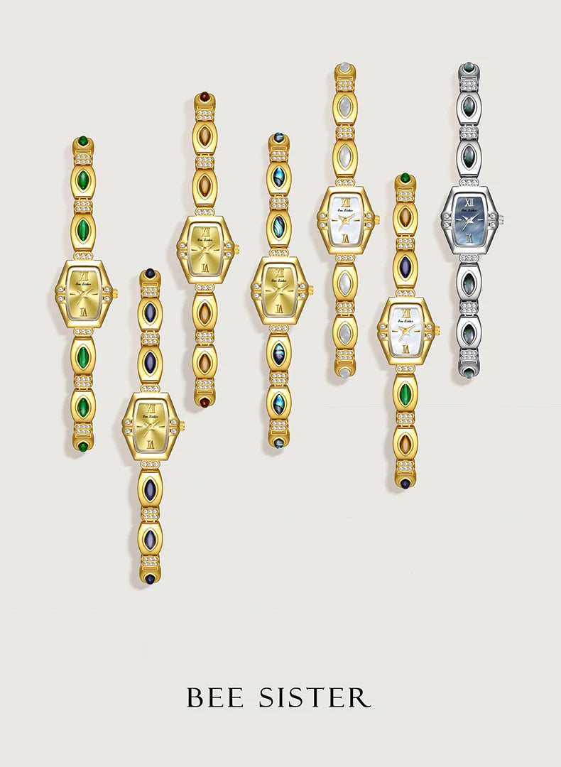 BS New Natural Black Gold Abalone Shell French Vintage Design Watch Woman Elegant Luxury Tonneau Dial Quartz Women's Watches.