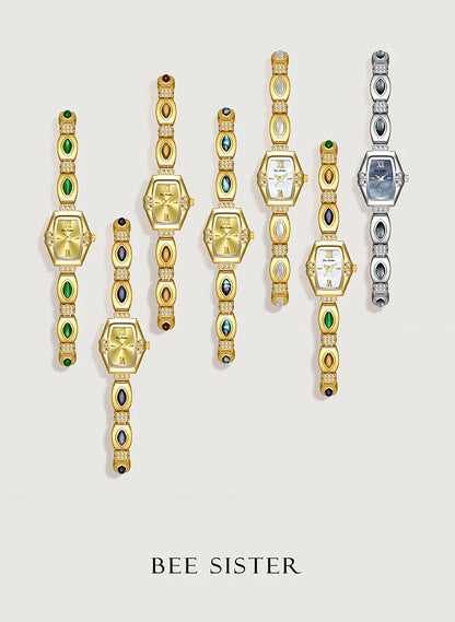 BS New Natural Black Gold Abalone Shell French Vintage Design Watch Woman Elegant Luxury Tonneau Dial Quartz Women's Watches.