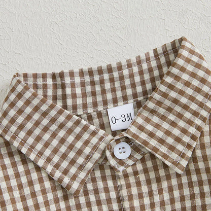 Kleinkind Niedlicher Gitter Revers Overall Kleinkind Dünner Stil Freizeit Einteiliger Baby Herbst Body