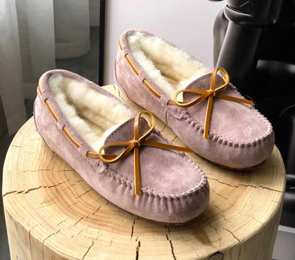 New 100% Natural Wool Genuine Leather Women Flat Winter shoes Women Moccasins Casual Loafers Plus Size Winter shoes.