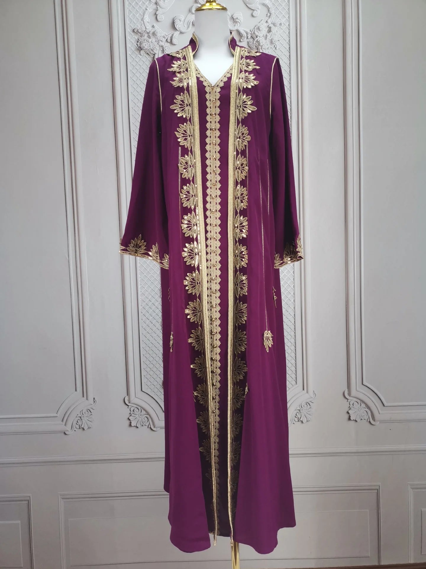 Eid muslimische Frauen Party Stickerei Kleider 2 Stück Set Jalabiya Ramadan Islam Vestidos arabische Robe Marokko Dubai Abayas Kaftan