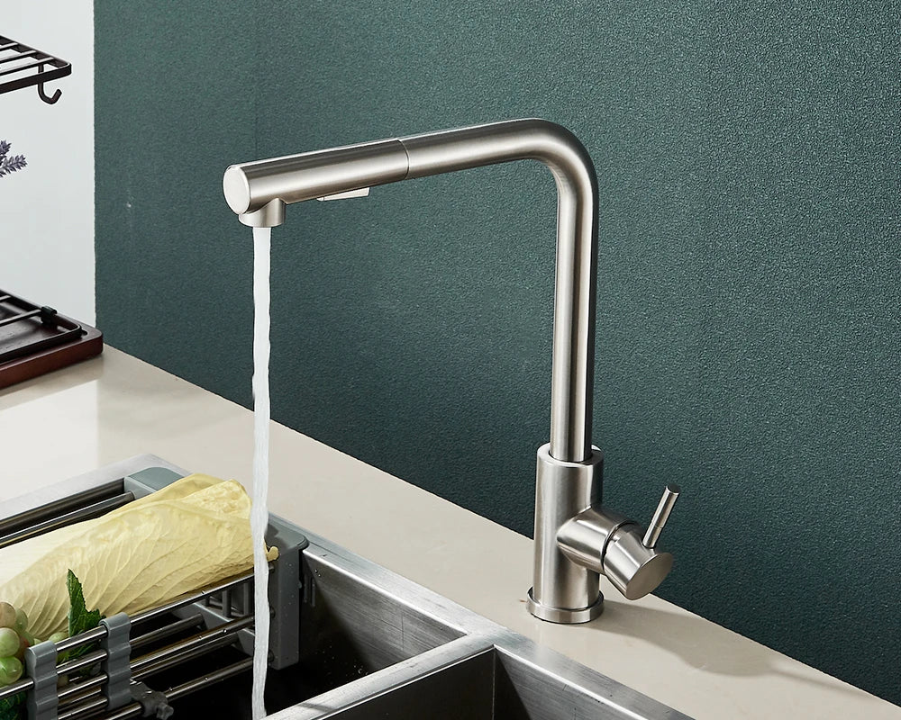 Black Flexible Pull Out Kitchen Faucet Stainless Steel 2 Modes Nozzle Faucets 360 Degree Rotating Hot Cold Water Sink Mixer Tap