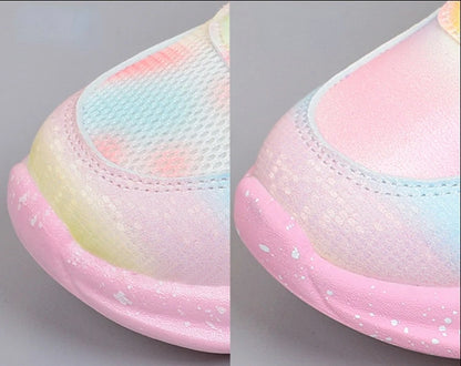 Disney Girls' Casual Shoes Led Lights Mesh Breathable Children's Sports  Princess Elsa Pink Purple Shoes Sneakers Size 22-37.