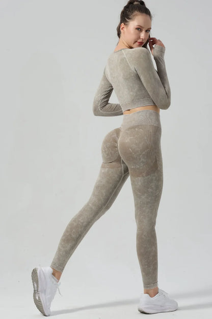 High Waist Yoga Pants Sand Washed Seamless Peach Butt Fitness Sportswear Tight Long Trousers for Women Autumn Season