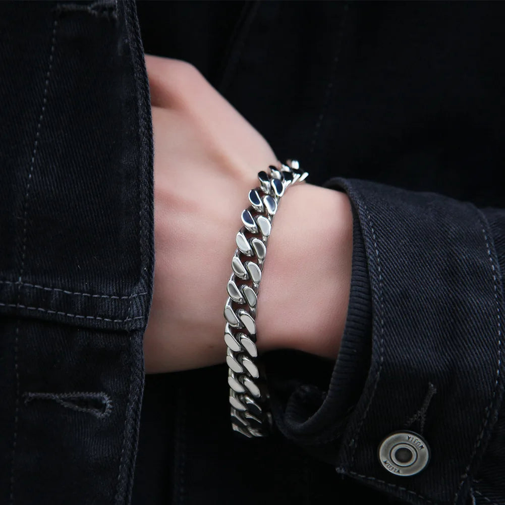 316 Stainless Steel Plated 18k Gold Fashion 8.10.12mm Encrypted Cuban Chain Miami Rap Hip Hop Men's Bracelet Accessory