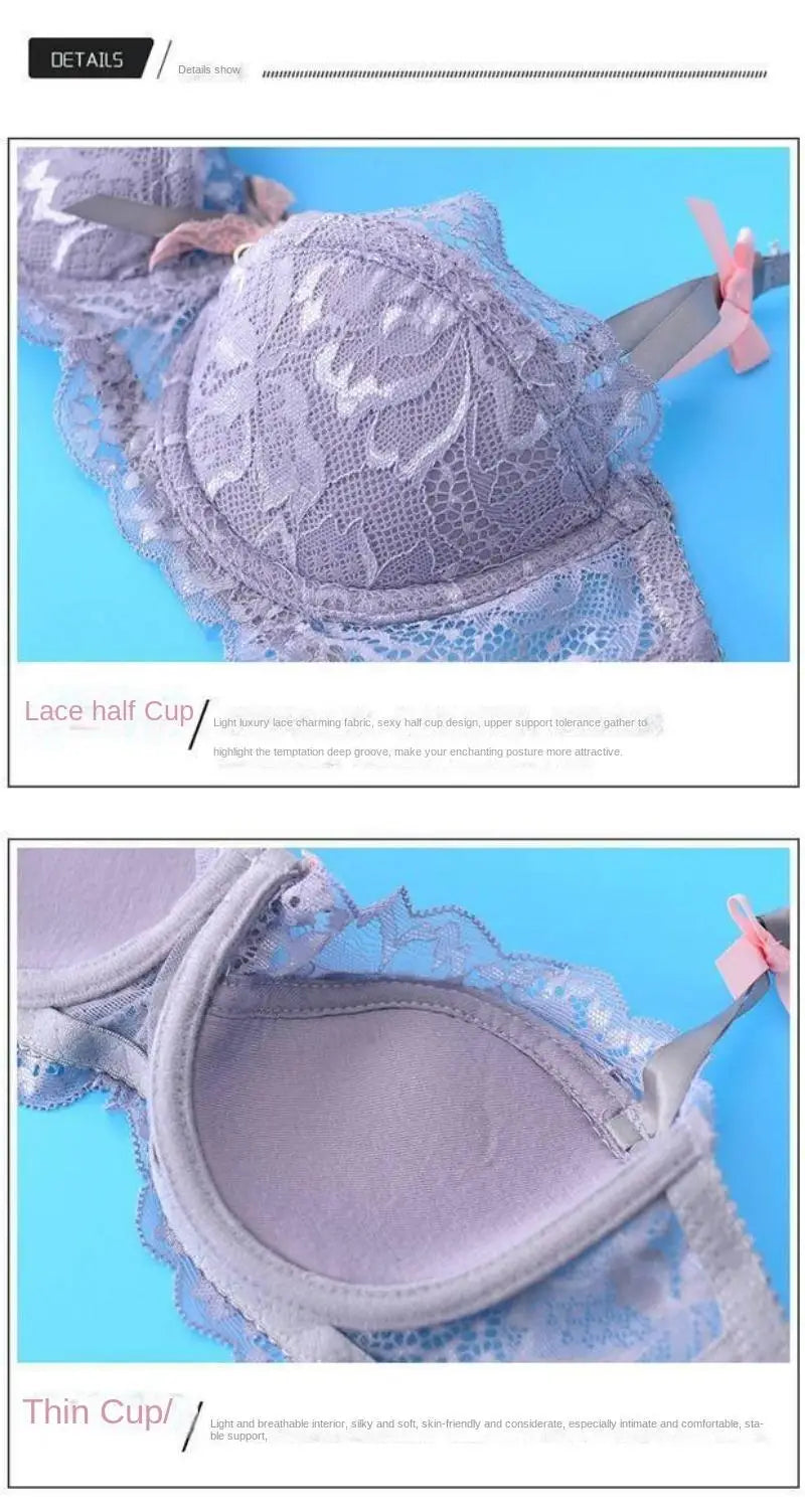 Sexy Thin Half-cup Lace Bra, Comfortable, Breathable, Anti-sagging, Push-up Small Bra for Women Lingerie.