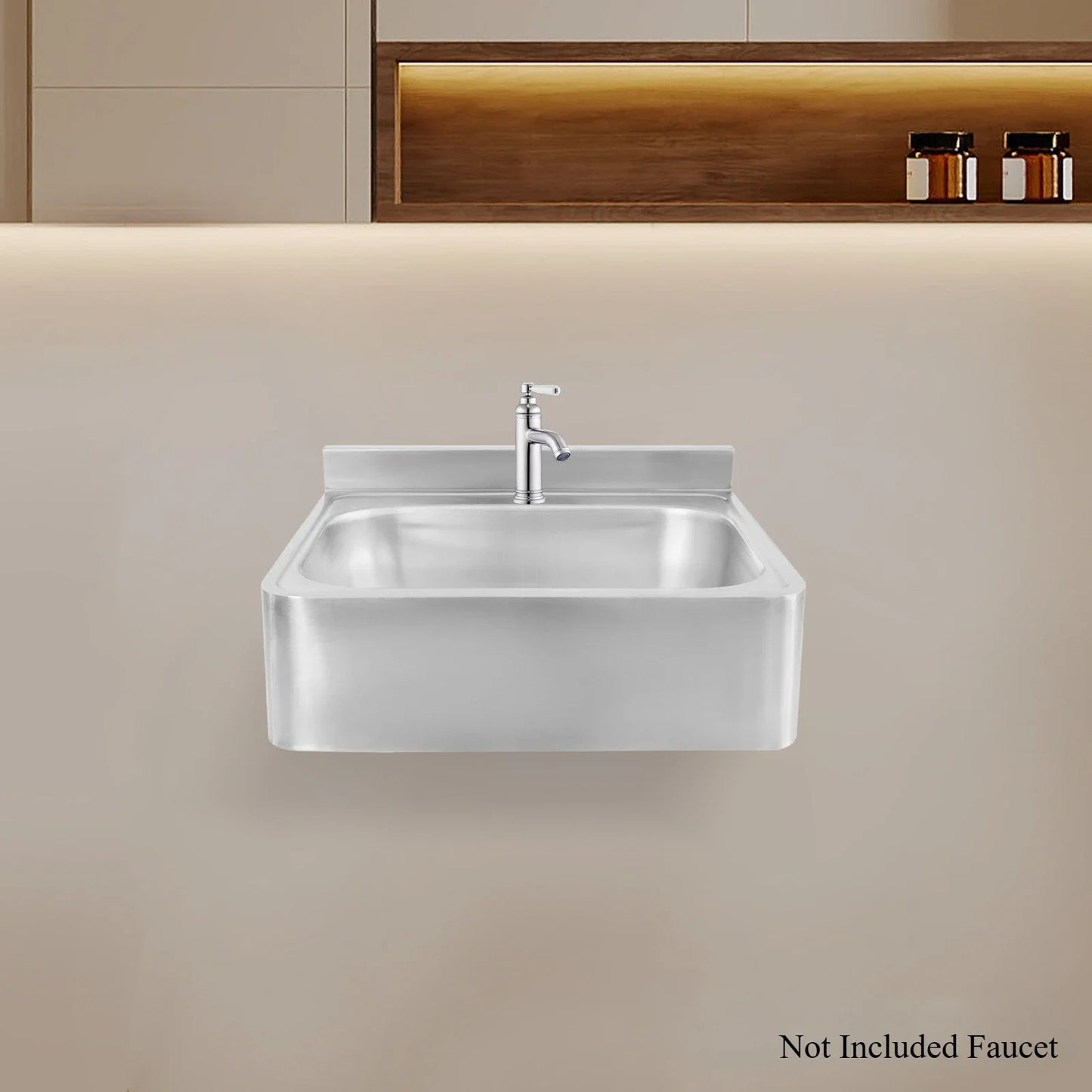 Wandwaschbecken, Waschbecken aus Edelstahl 304, Badezimmerwaschbecken, für Wohnmobile, Bars, Hotels, Cafés, Badezimmer, 43 x 29 x 13 cm (ohne Wasserhahn)