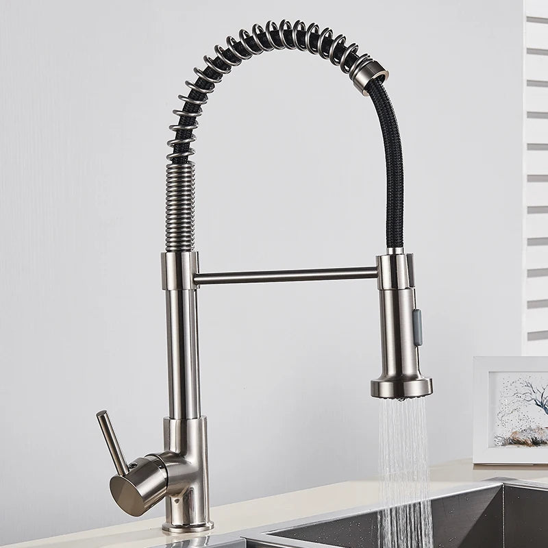 Brushed Gold Kitchen Faucet Pull Down 2-way Spray Single Handle Hot Cold Water Mixer Tap 360 Rotation Torneira Cozinha Mixer Tap