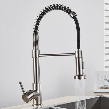 Brushed Gold Kitchen Faucet Pull Down 2-way Spray Single Handle Hot Cold Water Mixer Tap 360 Rotation Torneira Cozinha Mixer Tap