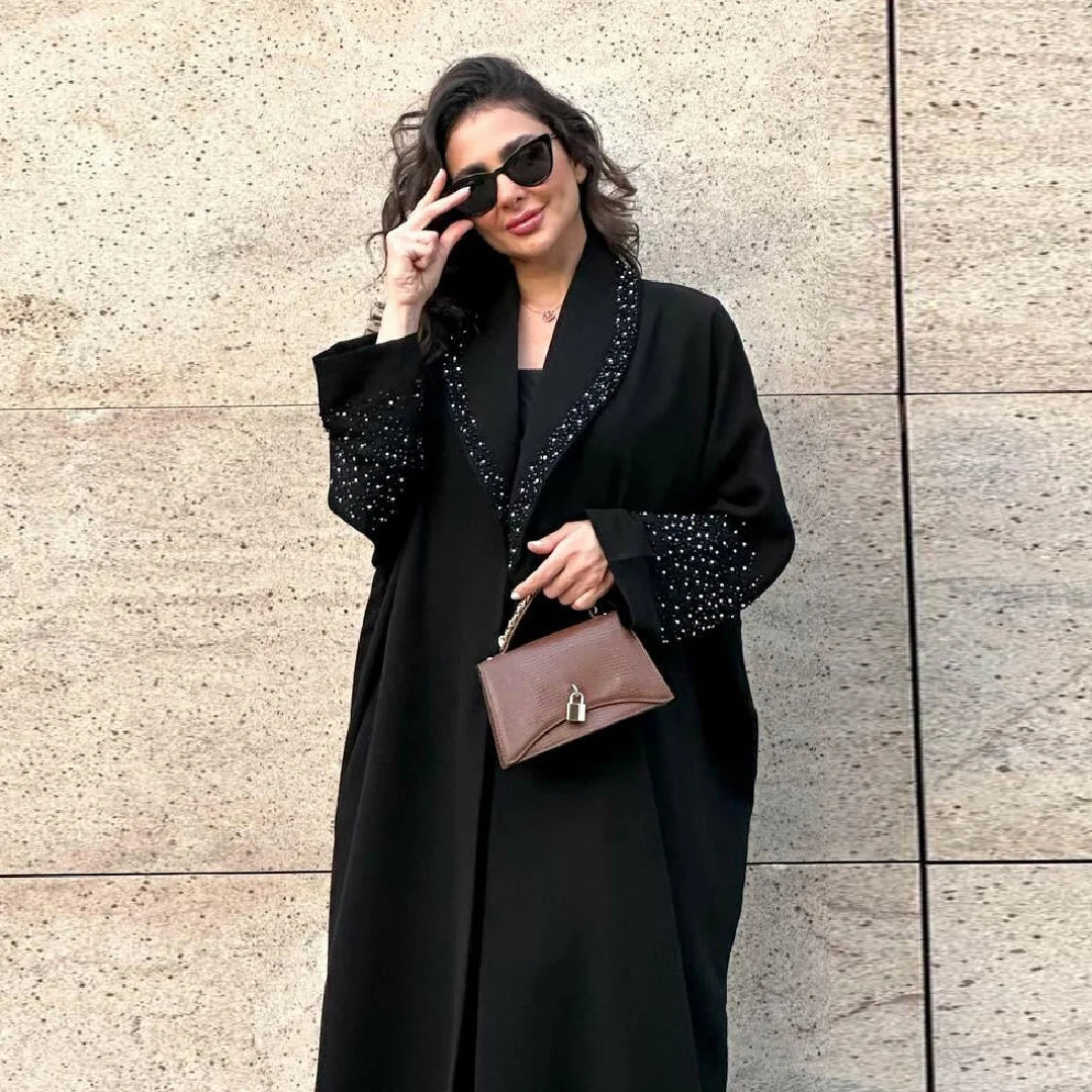 Black Open Kimono Abaya Damen Dubai Luxury Muslim Abayas For Women Kaftan Dress Kebaya Islamic Clothing Robe Femme Musulmane.