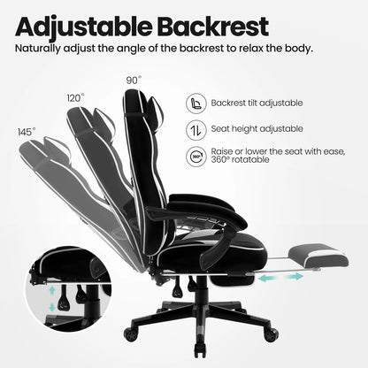WOLTU Drehbarer Gaming-Rennstuhl, Schreibtisch, Büro, Computerstuhl, Sportsitz mit Kopfstütze, Lendenkissen, Fußstütze, Gamer-Stuhl