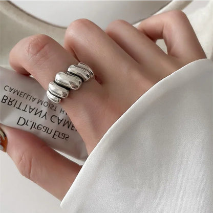 PANJBJ 925 Sterling Silver Geometry Crystal Ring For Women Ellipse Exaggerated Punk Water Drop Open Jewelry Gift Dropshipping