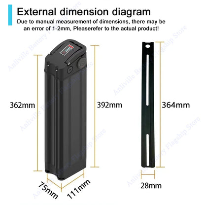 Silver Fish 36V/48V/52V/60V 10Ah 12Ah 15Ah 20A removable Lithium battery pack built-in BMS For 250W-1800W Folding E-two wheeler.
