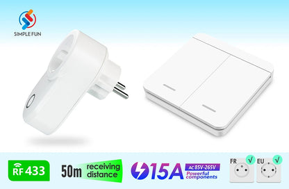 433 Mhz Drahtlose Steckdose Fernbedienung AUF OFF Smart Plug EU FR Mit Wand Schalter Steckdose 15A 220 V für Home Appliance Licht Fan.