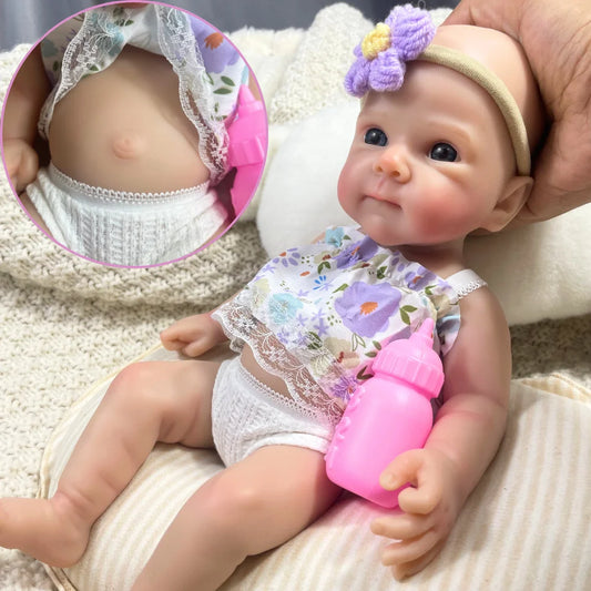 Mini 13 Inch Full Solid Silicone Bettie Reborn Baby Doll Washable Body Girl Adorable Silicone Doll Birthday Christmas Gift.