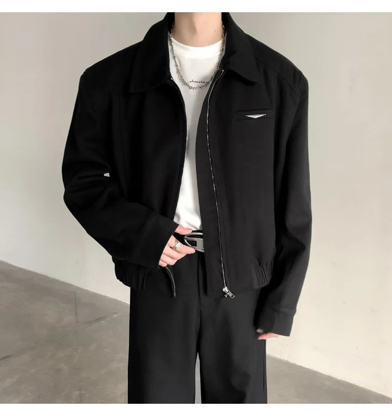 Short Jacket Men's Autumn Winter Handsome American Shoulder Pad Coat High-end Lapel Baseball Uniform.