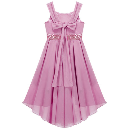 Kinder Blumenmädchenkleid Ärmellos Pailletten Hi-Low-Saum Abendkleid Elegantes Chiffon Prinzessin Geburtstag Formales Hochzeitskleid