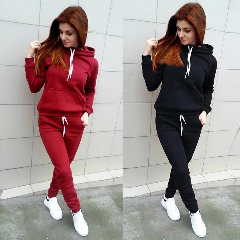 Autumn Women's Fleece Tracksuit 2 Pieces Set Pullover Hoodies+Pants Sport Suit Female Winter Warm Sweatshirt Suit for Woman.