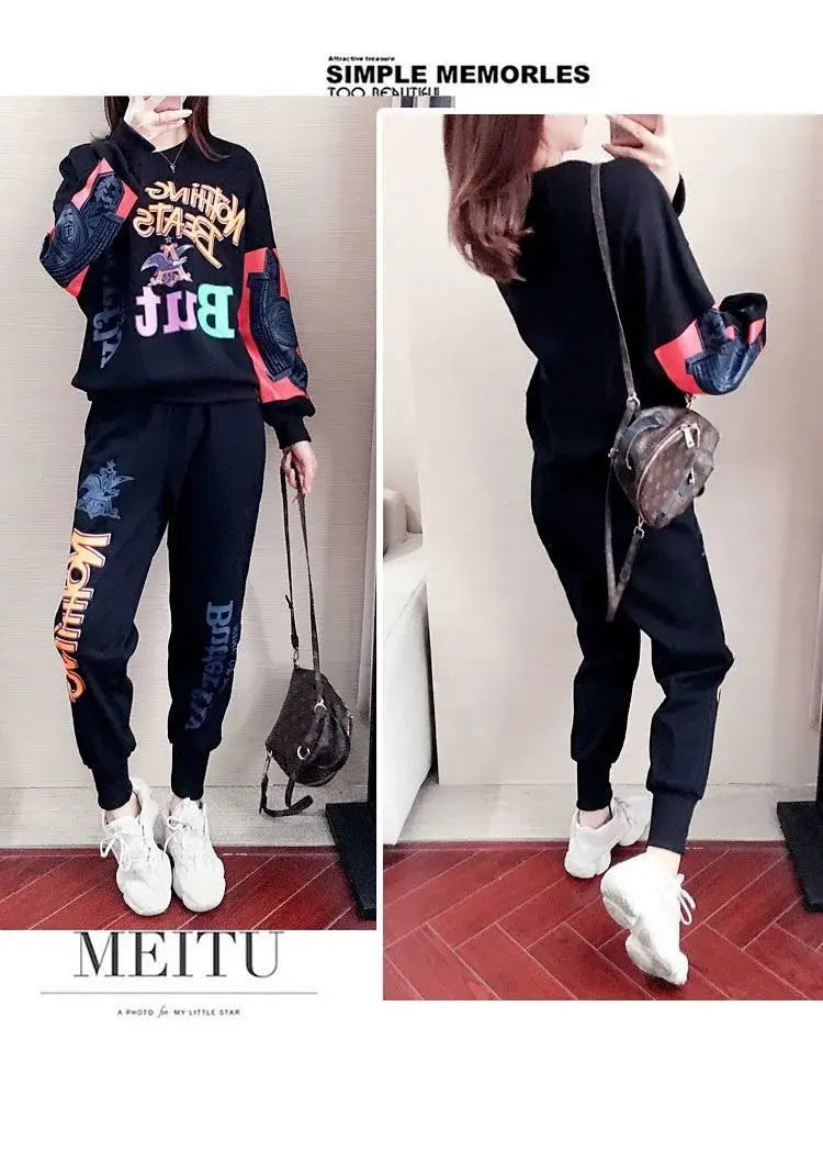 Women's Casual Sweat Suits 2025 Spring Autumn New Tracksuit Fashion Loose Long Sleeved Tops And Pants 2 Two Piece Set For Women.