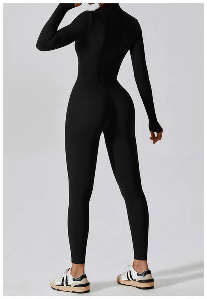 Womens Jumpsuits Long Sleeve Yoga Slim Fit Stretch One Piece Romper Sexy Fitness Female Basic Sportwears Tight Zipper Ladies.