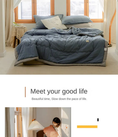 2025 new Japanese polyester cotton quilted summer quilt skin-friendly washable light luxury style solid color lightweight.