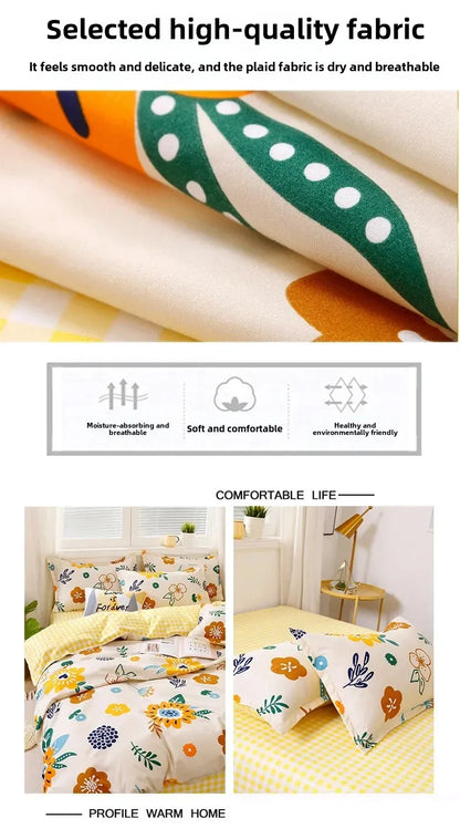New Comfortable Soft Skin-friendly Cotton Aloe Vera Cotton Four-piece Set Active Cotton Bedding Sheet Quilt Cover.