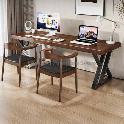Minimalistischer langer Massivholztisch für das Heimbüro, große Arbeit, Gaming, Arbeitszimmer, Schreibtische für zwei elegante Räume, Computertisch mit Stahlbeinen