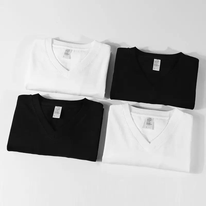 Men's T-Shirts,100% Cotton Soft,V-Neck Fashion Male Tops Tees,Short Sleeve Tee Shirt for Men Black White.
