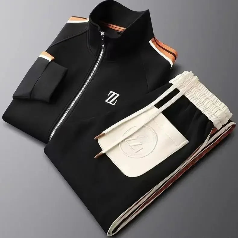 Men's autumn new style stand up collar casual sports suit, trendy and fashionable sports suit, loose long sleeved suit.