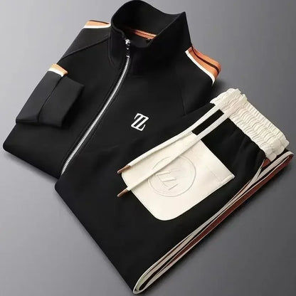 Men's autumn new style stand up collar casual sports suit, trendy and fashionable sports suit, loose long sleeved suit.