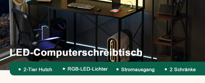 Devoko Gaming Tisch mit LED & Steckdosen,120x60 cm DIY-Stecktafel Schreibtisch mit Ablageregalen