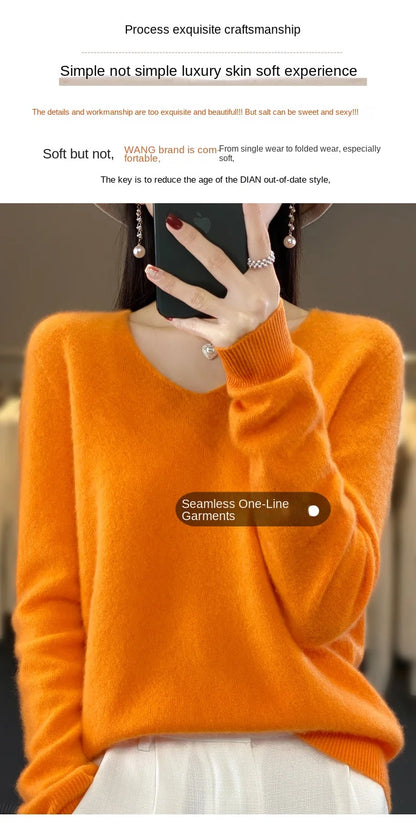 2024 100% Merino Reine Wolle V-ausschnitt Herbst Und Winter Pullover Pullover Neue Kaschmir Pullover frauen Beiläufige Gestrickte Top DMR201