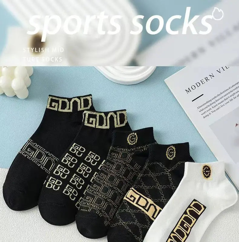 5/10/20 Pairs Mens Socks Short Breathable Luxury Socks Designer Brand Low-Cut Fashion Trendy Socks Geometric Pattern.