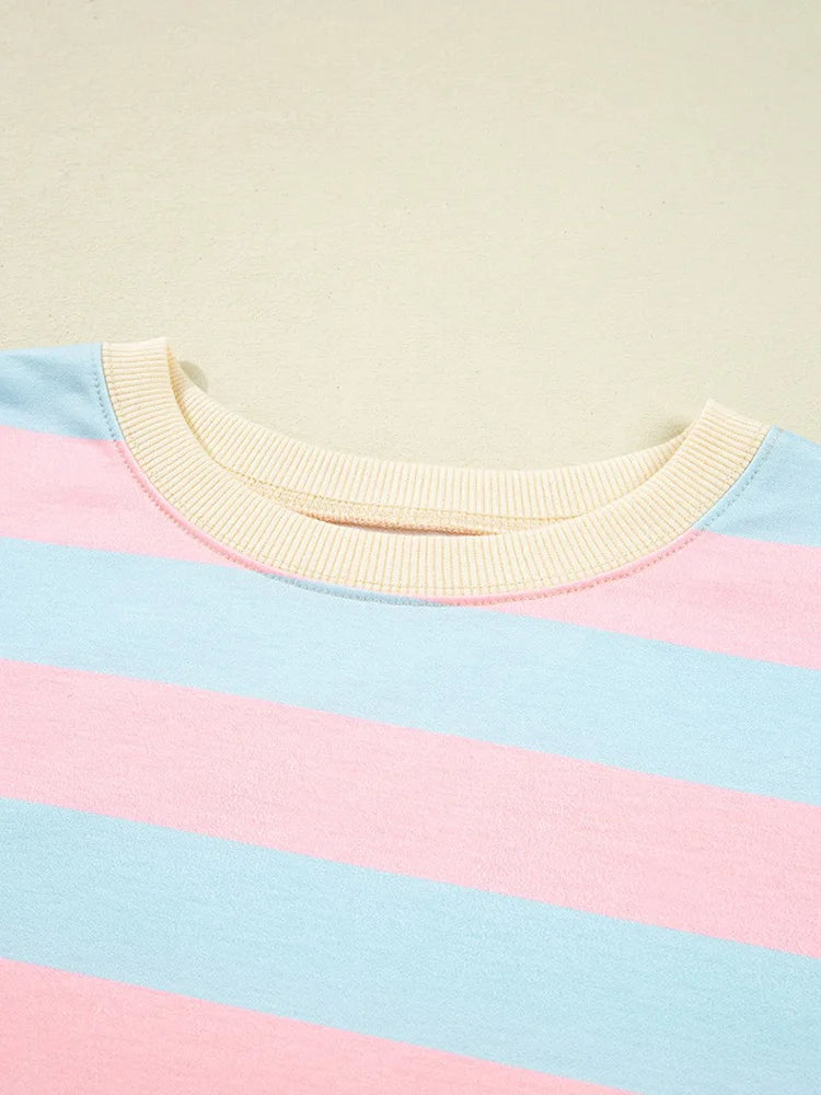 GIBSIE Plus Größe Gestreiften Tropfen Schulter Lose Sweatshirt Frauen 2025, Herbst Casual Langarm Passenden Rundhals Pullover Tops.