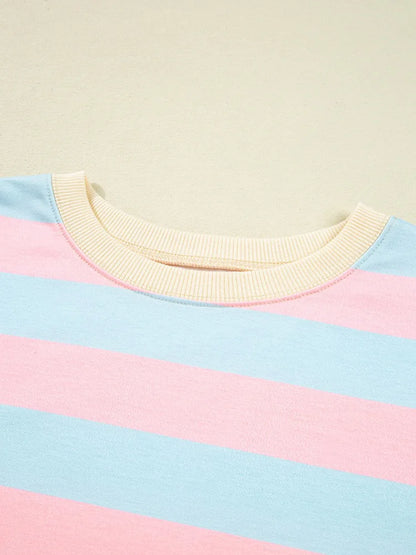 GIBSIE Plus Größe Gestreiften Tropfen Schulter Lose Sweatshirt Frauen 2025, Herbst Casual Langarm Passenden Rundhals Pullover Tops.