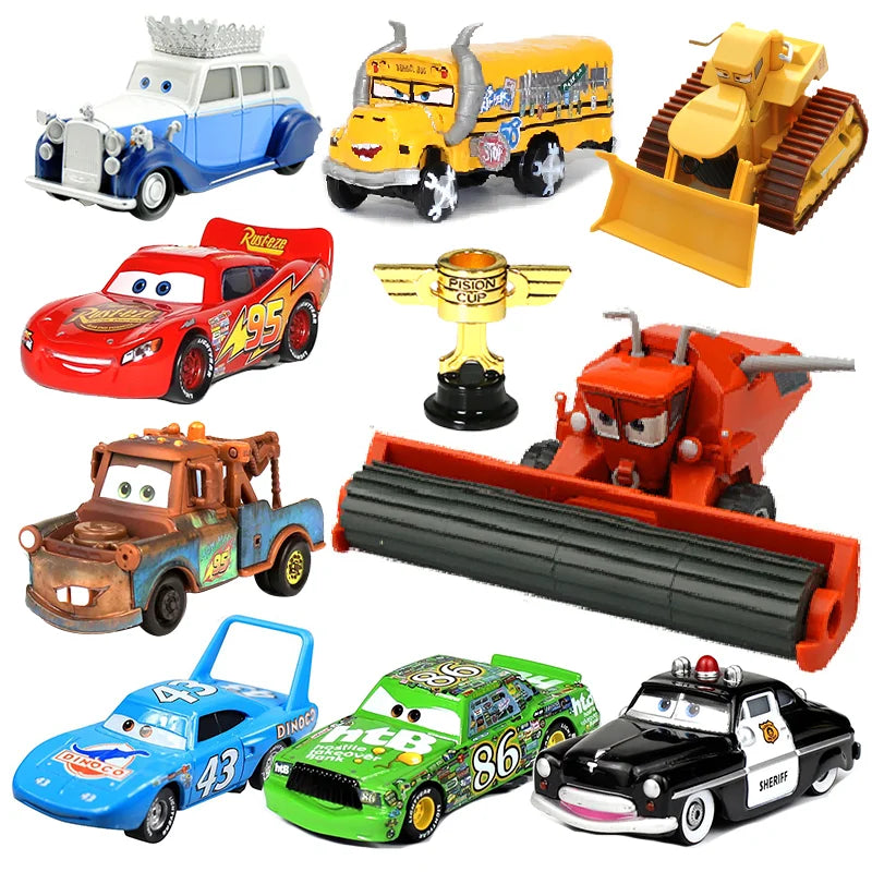 Disney Pixar Cars 2 3 Lightning McQueen Race Div Fritter Miss Tractor Frank 1:55 Diecast Metal Alloy Model Car For Kid Xmas Gift.