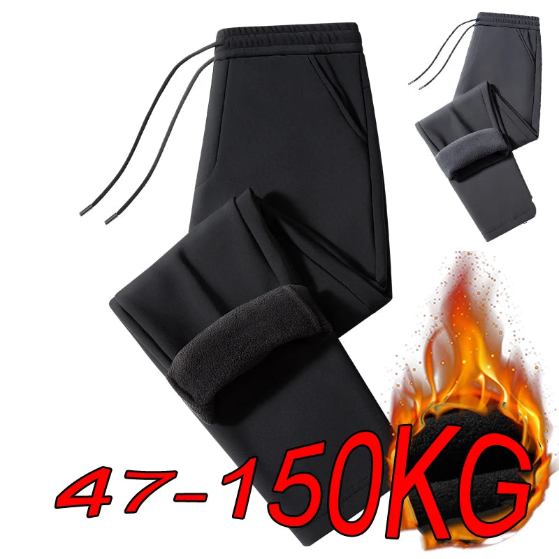 M-9XL Plus Velvet Trousers Men's Plus Size Autumn and Winter Thickened Casual Sports Pants Fat Mid-high Waist Solid Color Pants.