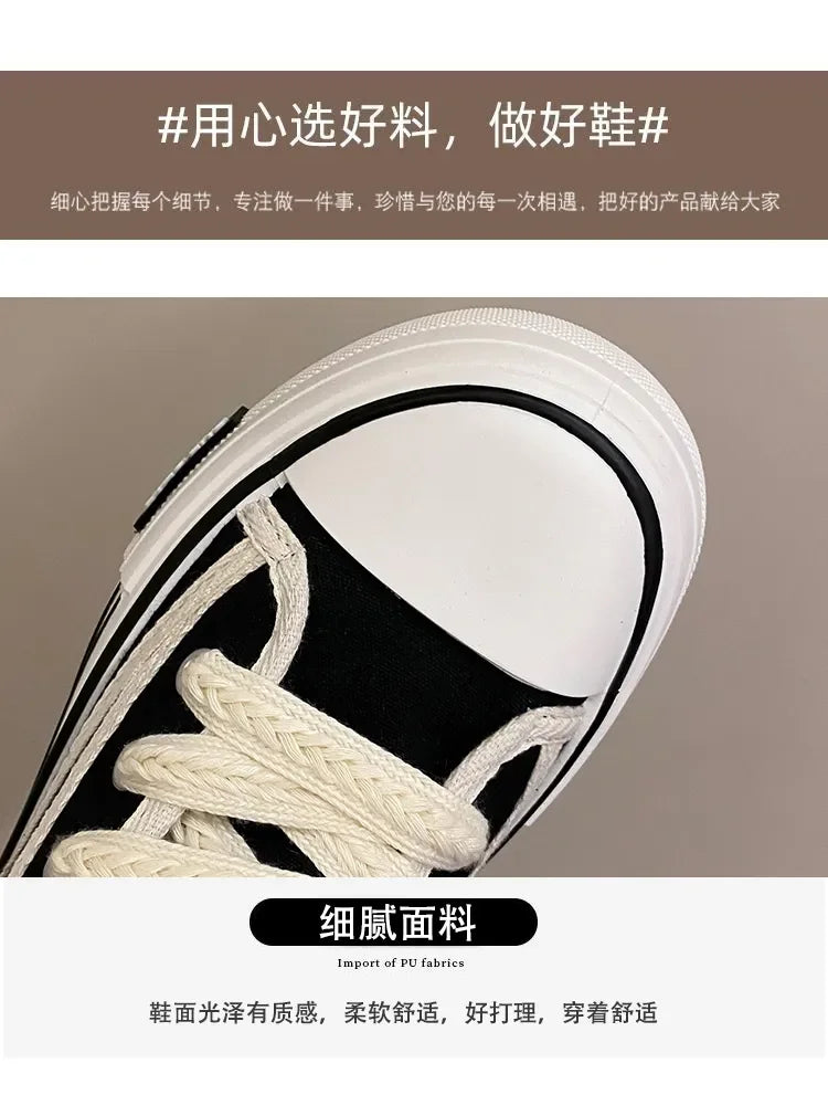 Maogu Women Autumn 2023 New Fashion Thick Platform Leisure Sports Shoe White Sneakers Breathable Casual High Top Canvas Shoes 40.