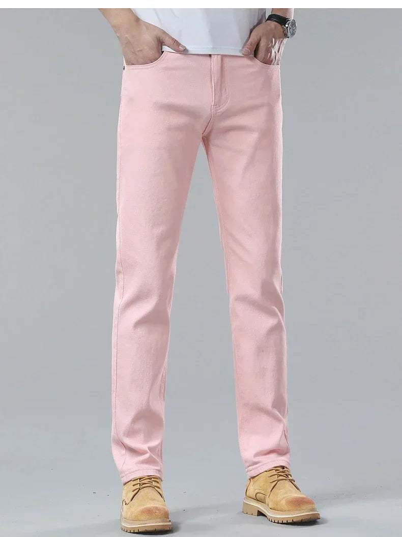 98% Cotton 4 Colors Stretchy Jeans Men's Mid-waist Straight Pencil Denim Trousers Brand Clothing Personality Fashion Male Pants.