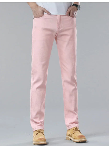 98% Cotton 4 Colors Stretchy Jeans Men's Mid-waist Straight Pencil Denim Trousers Brand Clothing Personality Fashion Male Pants.