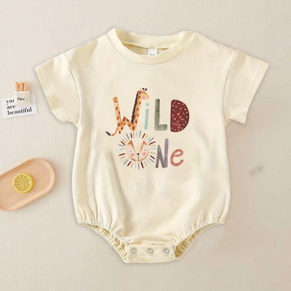 Wild One First Birthday Baby Bubble Strampler Safari Zoo Tier 1. Geburtstag Übergroßes T-Shirt Strampler Unisex Natürliches Kleinkind-T-Shirt.